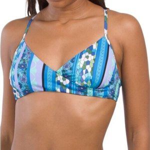 NWT $68.00 LUCKY BRAND Cross Over Swim Bralette. Multicolor. Large.
